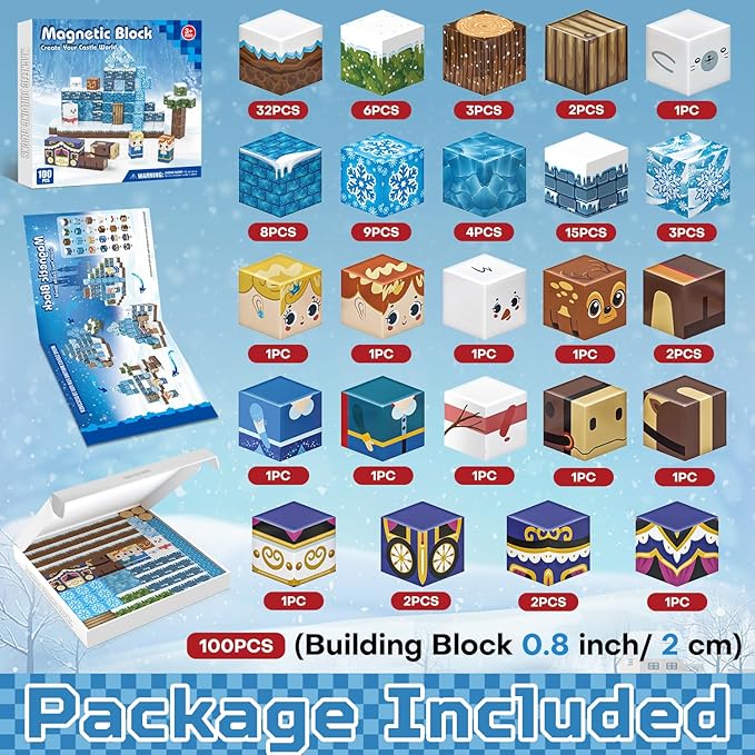 100PCS Magnetic Blocks, Magnet Building Blocks for Kids Age 4-8, Magnetic Cubes Sets for Frozen Princess Castle Build, Magnet Cubes Tiles Toys for Girls Age 3+ Years Old Birthday Gift-BubblyBeeBaby