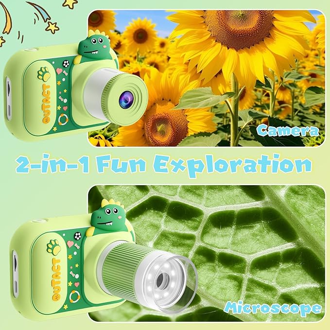 2 in 1 Microscope for Kids & Video Camera, 1000X Digital Microscope with 2.4" Screen, 1080P Portable Handheld Kids Camera Toys, STEM Educational Science Kit Toys for 3-12 Age Years Old Boys Girls-BubblyBeeBaby