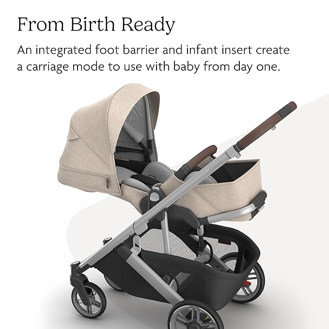 UPPAbaby Cruz V3 Stroller - from Birth + Car Seat Compatible - Full-Size, Reversible Seat - Infant Insert, Bug and Rain Shields Included - Declan (Oat Mélange/Silver Frame/Chestnut Leather)-BubblyBeeBaby