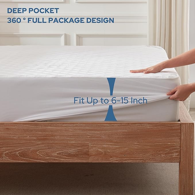 2 Pack Waterproof Mattress Protector, Twin Size Mattress Pad with Deep Pocket Fitted Up to 6-15 inches, Soft Noiseless Single Bed Mattress Cover for Bedroom, Dorm Room-BubblyBeeBaby