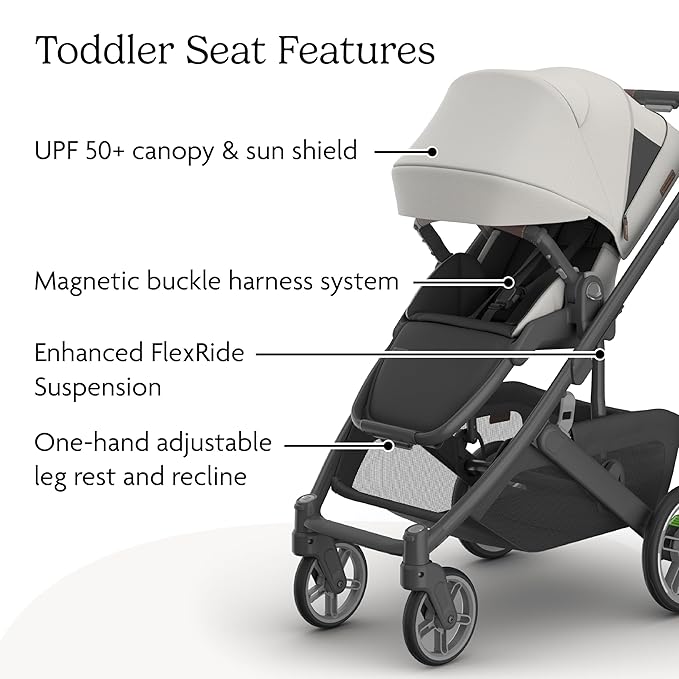UPPAbaby Cruz V3 Stroller - from Birth + Car Seat Compatible - Full-Size, Reversible Seat - Infant Insert, Bug and Rain Shields Included - Savannah (Pearl Gray Jacquard/Carbon Frame/Chestnut Leather)-BubblyBeeBaby