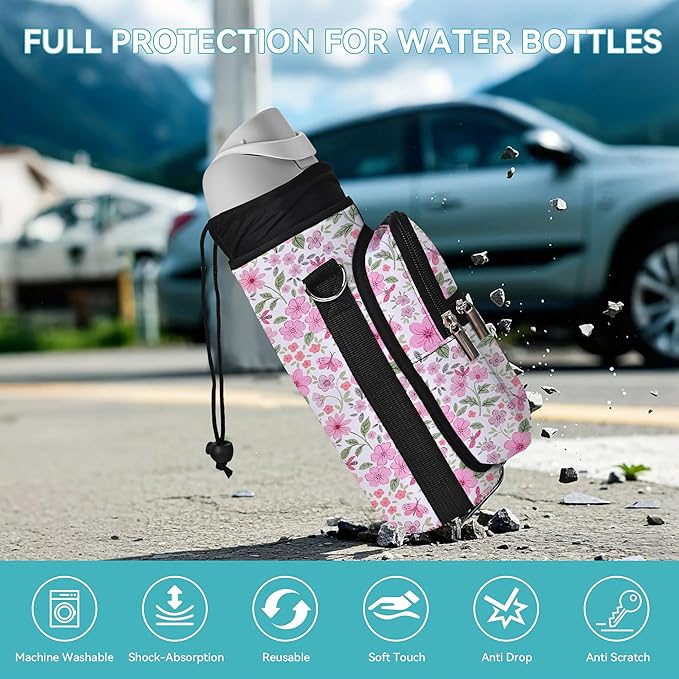icolor Water Bottle Carrier Bag with Strap 25/32/40 oz Crossbody Bottle Holder with Phone Pocket Sling Sleeve Insulated Neoprene Water Bottle Pouch for Walking Travelling-BubblyBeeBaby