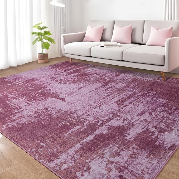 Kelarea Living Room Rug, 6x9 Rug Modern Abstract Washable Rugs Pink Faux Wool Vintage Carpet, Non Slip Rugs for Bedroom, Dining Room, College Dorm, Kids Playroom, Home Office-BubblyBeeBaby