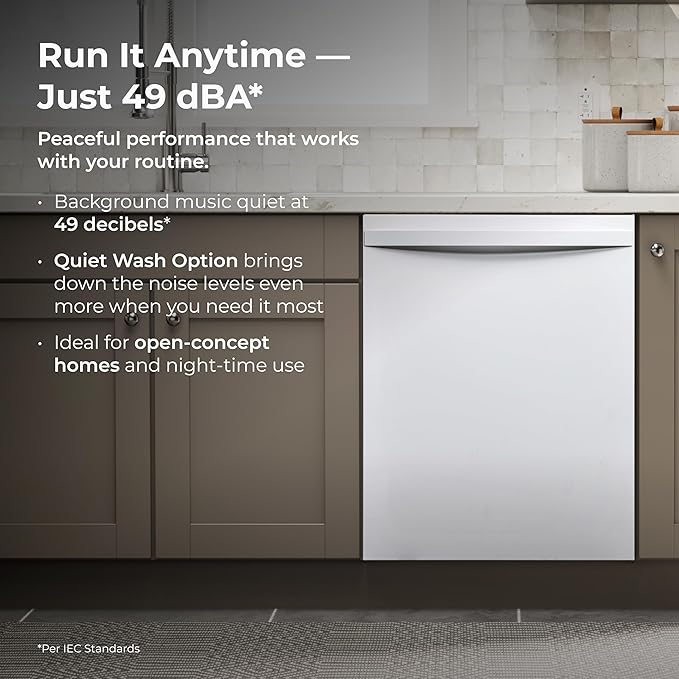 Kenmore 22-14622 24" Built-in Dishwasher-Quiet Tub with TurboDry, Leak, & SmartWash Soil Detection-15 Place Settings-49 DBA-Energy Star Certified, 24.61"D x 23.55"W x 33.88"H, White-BubblyBeeBaby