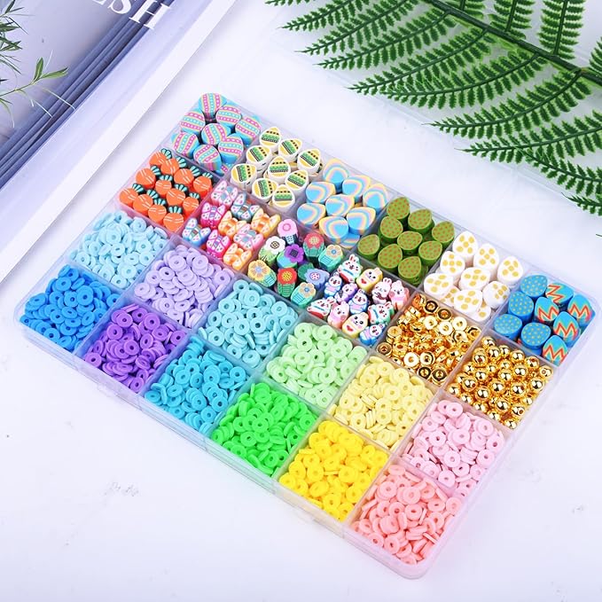 2480pcs Easter Polymer Clay Beads Bracelet Making kit, 24 Style Cute Fun Beads Charms for Jewelry Necklace Earring Making DIY Accessories for Women Girls-BubblyBeeBaby