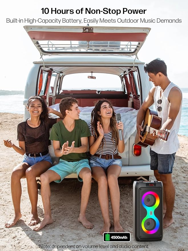 Karaoke Machine for Adults, Portable Bluetooth Speaker with 2 Wireless Microphones, PA System with Disco Lights for Big Party, Outdoor, Supports USB/TF/REC/FM/AUX, Ideal Gifts for Family, Music Lover-BubblyBeeBaby