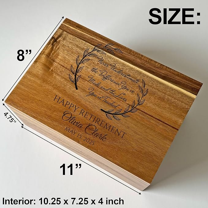 Happy Retirement Box for Memories - Never Underestimate the Difference You Made Retirement Gift for Teacher, Engraved Keepsake Box, A Truly Great Teacher Farewell Gift, Memory Chest, 11 x 8 x 4.75 in-BubblyBeeBaby
