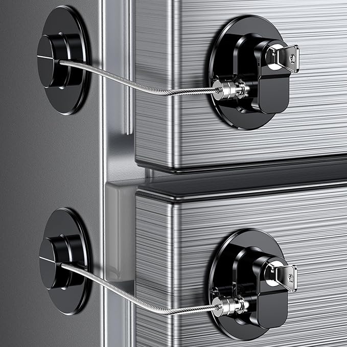 2 Pack Refrigerator Lock with Sticky Adhesive Pads, Child Proof Refrigerator/Fridge/Freezer Door Lock for Toddlers and Kids, Baby Safety Locks for RV Refrigerator, Cabinets and Drawers, Oven (Patent)-BubblyBeeBaby