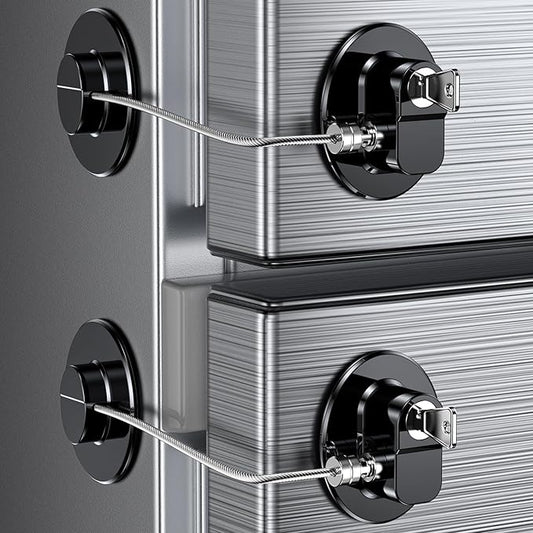 2 Pack Refrigerator Lock with Sticky Adhesive Pads, Child Proof Refrigerator/Fridge/Freezer Door Lock for Toddlers and Kids, Baby Safety Locks for RV Refrigerator, Cabinets and Drawers, Oven (Patent)-BubblyBeeBaby