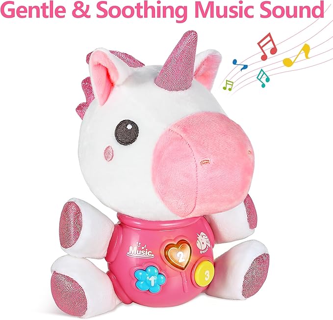 iPlay, iLearn Baby Unicorn Musical Toys, Newborn Girls Gift, Soft Unicorn Plush Stuffed Animal, Infant Light Music Time, 1st Birthday Shower Gift Stuffers for 0 1 2 3 6 9 12 18 Month 1-3 Yrs Toddlers-BubblyBeeBaby