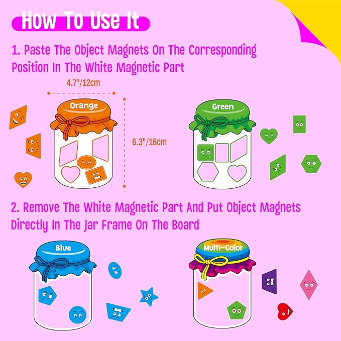 12 Pieces Magnetic Color Sorting Toys, 60 Color & Shape Magnets, Early Educational Sorting Set for Refrigerator Whiteboard Baby Toddlers Kids-BubblyBeeBaby