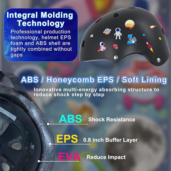 Kids Bike Helmet with DIY Stickers and Knee Pads Elbow Pads Wrist Guard Set for Ages 3-8-14 Toddler Boys Girls Helmet for Roller Skates Cycling Skateboarding Bicycle Scooter-BubblyBeeBaby