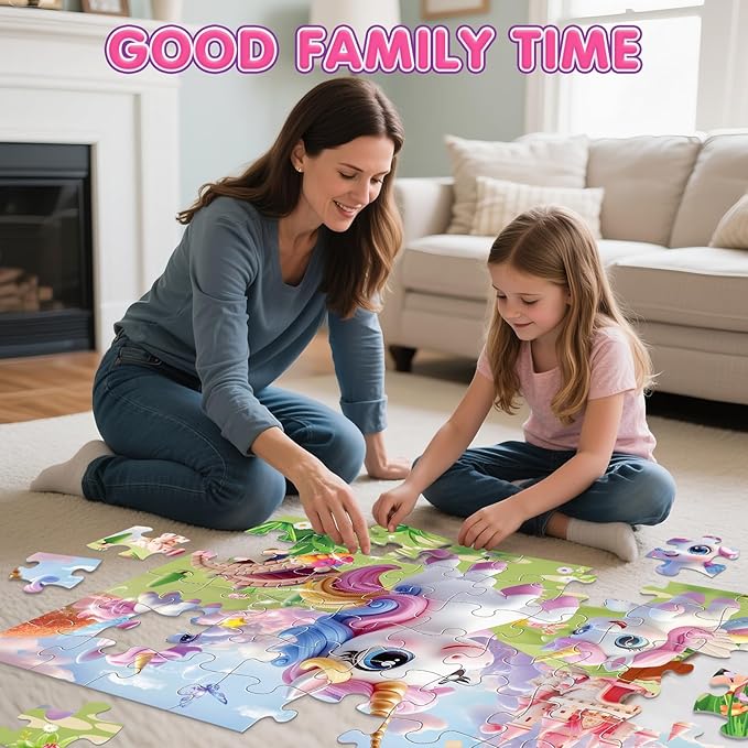 Jumbo Floor Puzzle for Kids,48 Piece Unicorn Large Jigsaw Puzzles,Puzzle for Toddler Ages 3-5,Fun Educational Preschool Learning Toy Gift for Boys & Girls Ages 4-8-BubblyBeeBaby