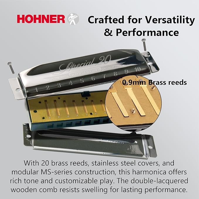 Hohner Special 20 Harmonica - Key of C Bundle with Key Stickers, Plastic Case, Instructional Manual, and Austin Bazaar Polishing Cloth-BubblyBeeBaby