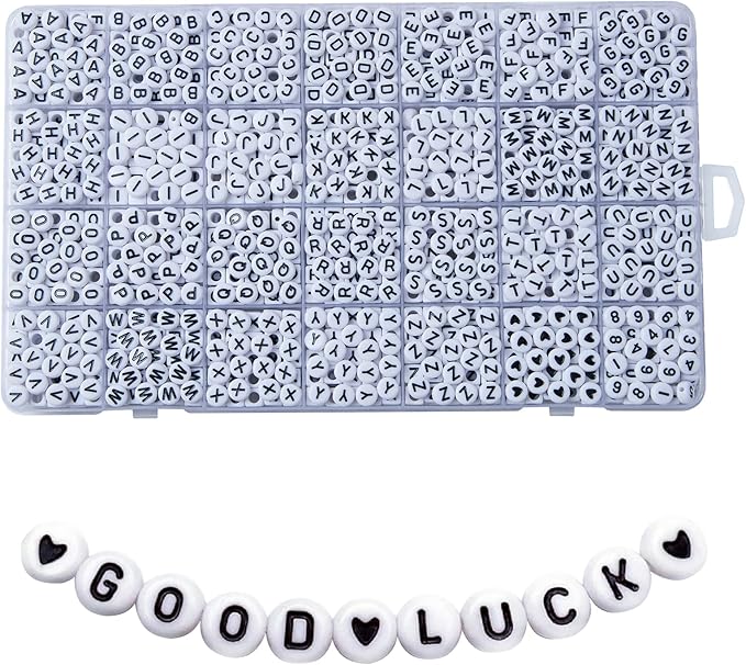 1400pcs Letter Beads, 4x7 mm Acrylic Alphabet Beads, Beads for Jewelry and Bracelet Making, in 28 Grid Box (White and Black)-BubblyBeeBaby