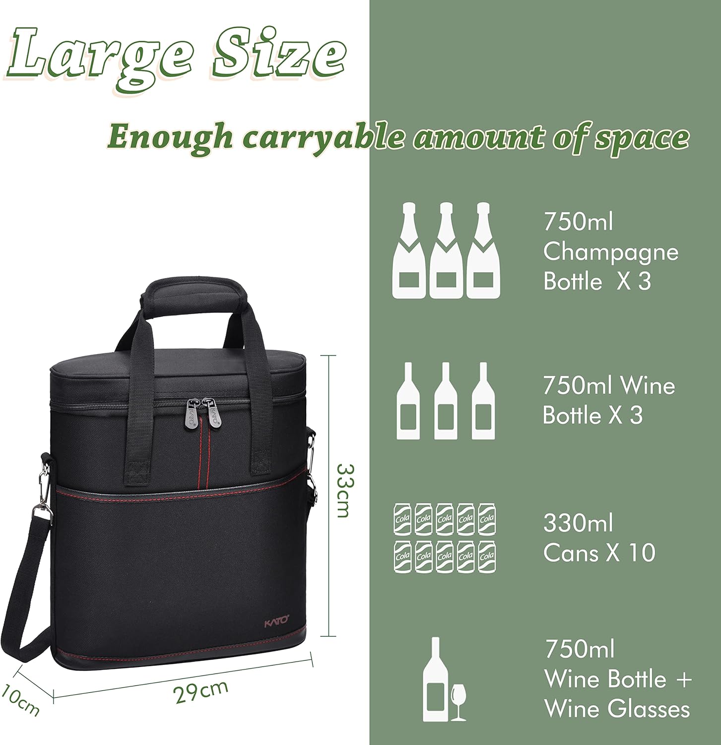 Tirrinia Insulated Wine Gift carrier - 3 Bottle Travel Padded Wine Carry Cooler Tote Bag with Handle and Adjustable Shoulder Strap, Black