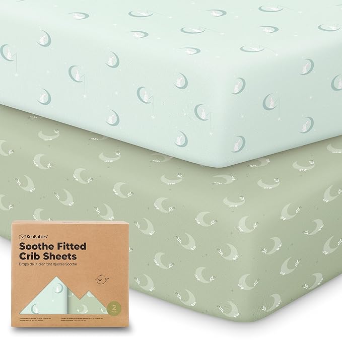 KeaBabies 2-Pack Organic Crib Sheets for Boys, Girls - 52x28 Fitted Crib Mattress Sheet Neutral, Breathable Jersey Cotton Cover for Baby Bed, Toddler Mattress, Soft & Cute Prints (Lunaris)-BubblyBeeBaby