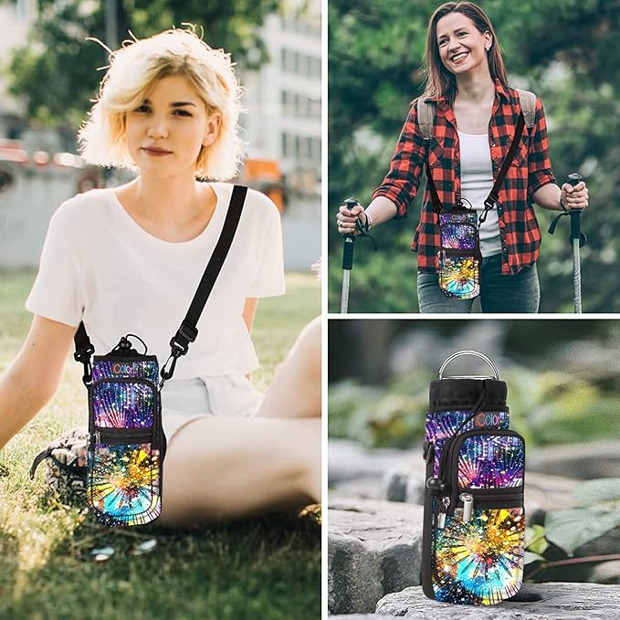 icolor Water Bottle Carrier Bag with Strap 25/32/40 oz Crossbody Bottle Holder with Phone Pocket Sling Sleeve Insulated Neoprene Water Bottle Pouch for Walking Travelling-BubblyBeeBaby