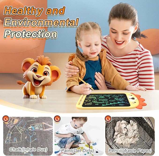 10 Inch LCD Writing Tablet, Erasable Doodle Board Toy, Cute Lion Drawing Pad for Kids Ages 2-6 - Educational Christmas Birthday Gift (Lion)-BubblyBeeBaby