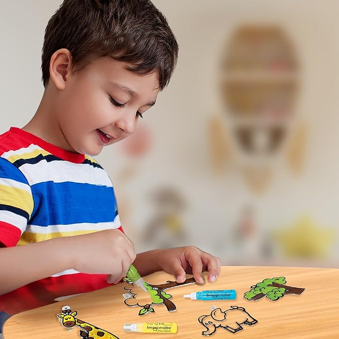 Imagimake Window Art Jungle Suncatcher Kit | Kids Crafts Supplies | Girls Toys Age 6-8 | Arts and Crafts for Kids Ages 8-12 | Creative Fun Craft Kit | Gifts for 5 Year Old Boys & Girls-BubblyBeeBaby
