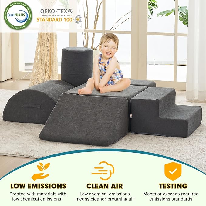 jela Foam Blocks 6Pcs Soft Play Equipment Luxury Miss Fabric, Toddler Climbing Toys Indoor Soft Play Climbing for Toddlers, Lightweight Climbing Blocks for Babies, Kids, Climb and Crawl Foam Playset-BubblyBeeBaby