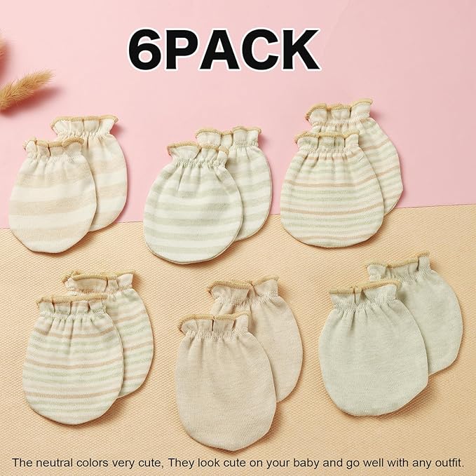 Newborn Mittens No Scratch 100% Cotton Mitts Boy Girl baby mittens 0-6 months 6 Pack-BubblyBeeBaby