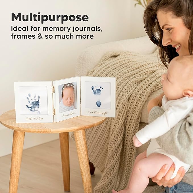 1-Pack Inkless Baby Hand and Footprint Kit - Mess Free Ink Pad for Newborn Keepsake, Dog Nose & Paw Print Kit, Clean Touch Ink Pad for Baby Hand & Footprints, Ideal New Mom Gifts (Navy, Jumbo)-BubblyBeeBaby