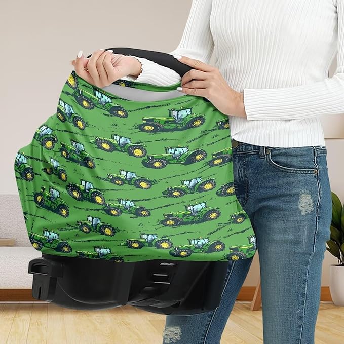 Binienty Baby Car Seat Cover for Boys Girls - Green Truck Multi Use Baby Nursing Scarf, Shopping Car/High Chair/Stroller Portector Decor-BubblyBeeBaby