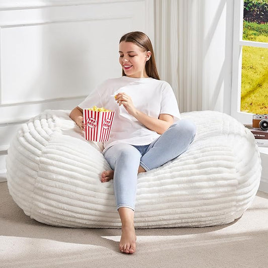 Hobestluk 3FT Bean Bag Chairs Adult Bean Bag with Portable Handle Comfy Large Bean Bag Chair with Removable Cover for Living Room Bedroom or Reading Nook (Stripe White, 3FT)-BubblyBeeBaby