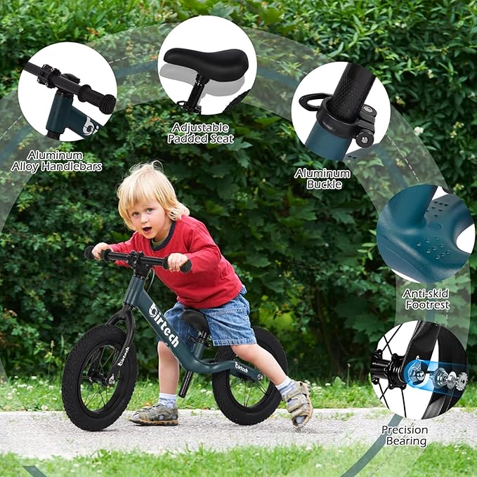 12" Balance Bike for 2, 3, 4, 5 Year Old Boys and Girls, Lightweight Nylon Frame Toddler Training Bike No Pedal Bikes for Kids with Adjustable Seat and Air Tires-BubblyBeeBaby