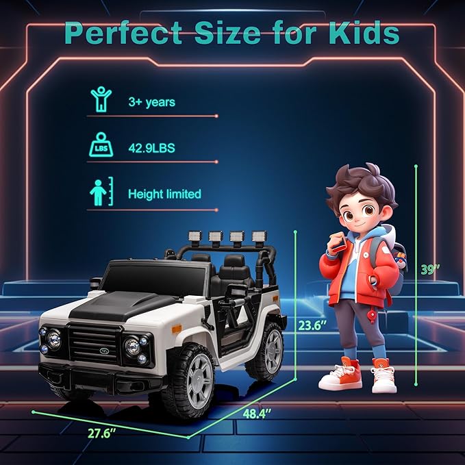 12V SUV 5MPH 2-Seater Ride on Toys, Ride-on Truck Toy w/Parent Remote,4W/2D 3-Speed Kids Electric Vehicles with Motor,Spring Suspension,LED,Music (12V Electric Ride on Truck SUV)-BubblyBeeBaby