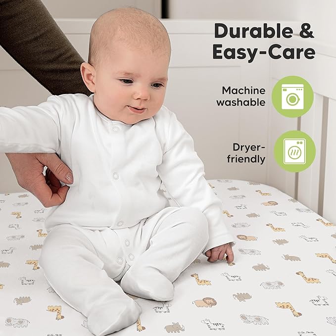 KeaBabies 2-Pack Organic Crib Sheets for Boys, Girls - 52x28 Fitted Crib Mattress Sheet Neutral, Breathable Jersey Cotton Cover for Baby Bed, Toddler Mattress, Soft & Cute Prints (KeaSafari)-BubblyBeeBaby
