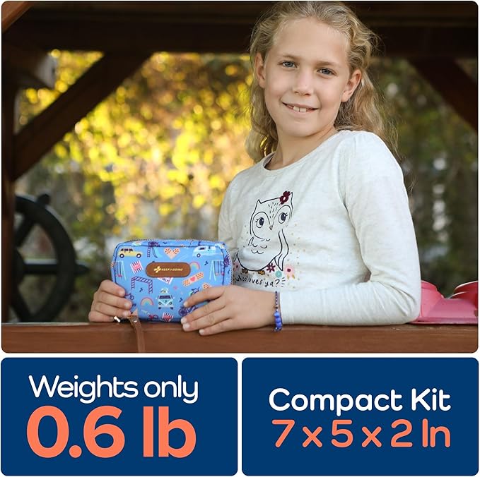 KeepGoing Travel First Aid Kit for Kids – 130 Pc. for Car, Home, Purse, Diaper Bag & Backpack with Latex-Free Bandages - Mini First Aid Kit Travel Size TSA-Approved-BubblyBeeBaby