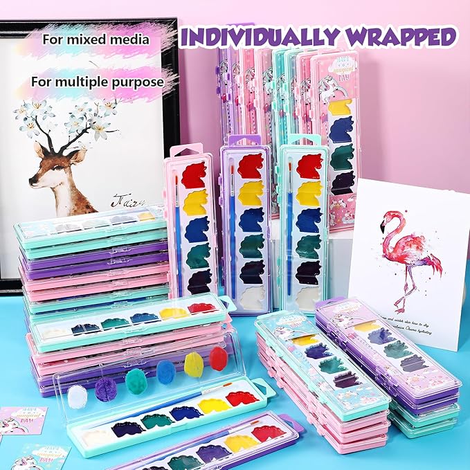 24 Pcs Unicorn Style Watercolor Painting Set 8 Washable Colors With Brush Watercolor Painting Set Gift Party Supplies Back To School Party Gift Exchange-BubblyBeeBaby