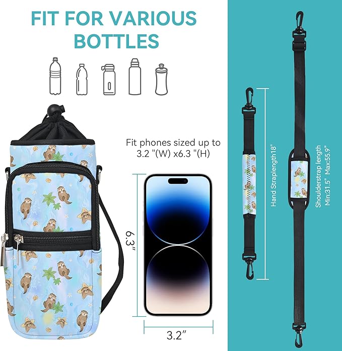 25/32/40/64oz Water Bottle Bag Holder Carrier-Insulated Crossbody Sling Case Sleeve with Strap & Pockets for Men Women Gym Cycling Travel Walking Hiking Camping-BubblyBeeBaby