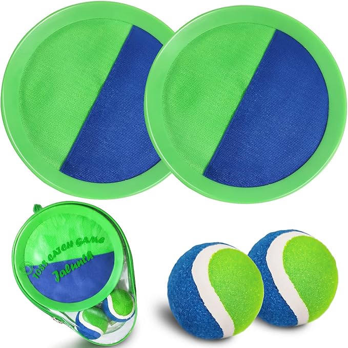 Jalunth Ball Catch Set Games Toss Paddle - Beach Toys Back Yard Lawn Outdoor Pool Backyard Camping Throw Age 3 4 5 6 7 8 9 10 11 12 Years Old Boys Girls Kids Adults Family Outside Easter Gifts Green-BubblyBeeBaby