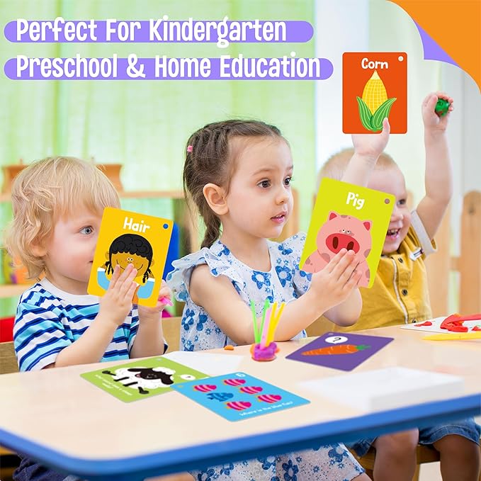110 PCS Early Learning Flashcards, Double Sided Cards- Alphabet, Numbers, Foods, Animals, Shapes, Colors, Home Object with 4 Reclosable Rings, Learning Tool for Pre-K Kindergarten Toddlers-BubblyBeeBaby