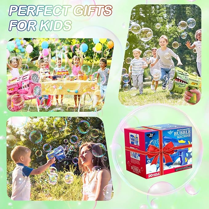 2 Pack Bubble Guns for Kids, Rechargeable LED Light Up Dinosaur Bubbles Machine Blower with 4 Bottles Refill Solution for Toddlers 4-8, Wedding Party Birthday Gift-BubblyBeeBaby