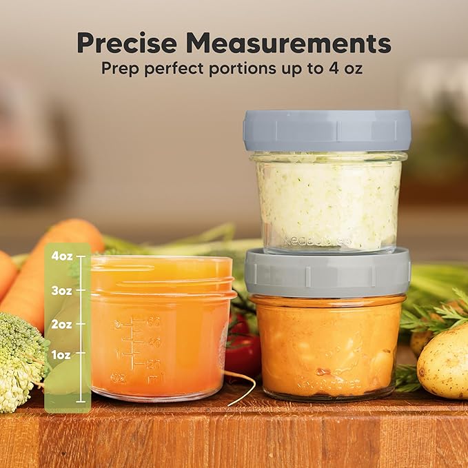 KeaBabies 6pk 4oz Glass Baby Food Containers with Lids - Leak-Proof, Microwavable Small Glass Jars, Baby Purees & Toddler Snack Storage Containers, BPA-Free, Dishwasher & Freezer Safe(Slate)-BubblyBeeBaby