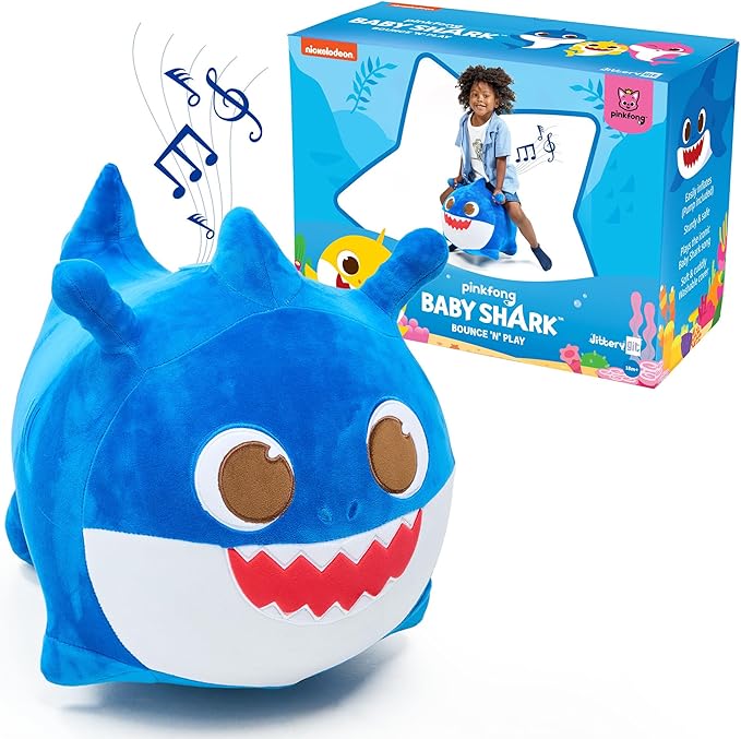 JITTERYGIT Baby Shark Bouncy Animal Plush - Daddy Shark Official Nickelodeon Music & Sing Toy - Christmas & Birthday Gifts for Kids & Toddlers (Boys & Girls) Ages 2-4 Years Old (Blue)-BubblyBeeBaby