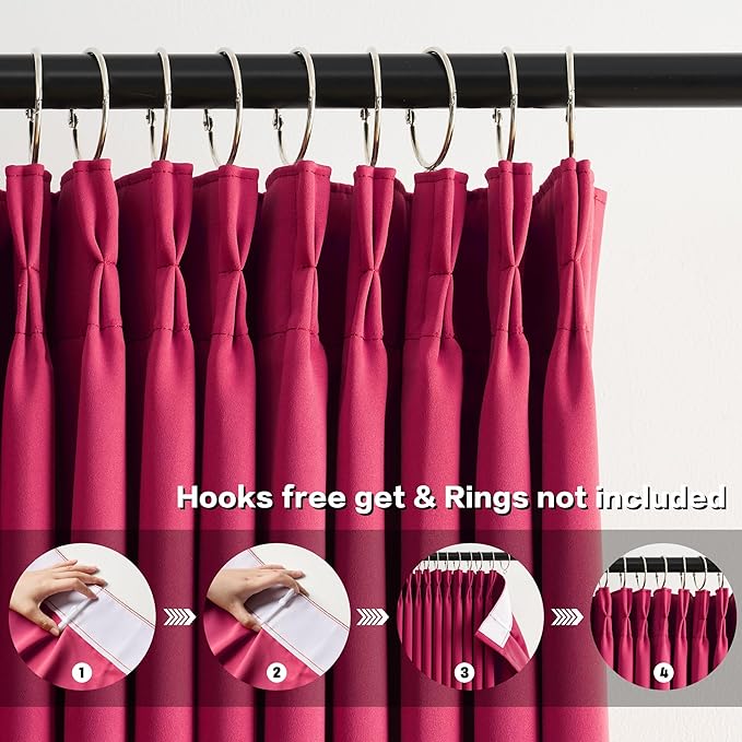 Hot Pink Drapes Room Darkening Curtains, Pinch Pleat with Hooks, Modern Design Light Reducing & Privacy Protection Blackout Window Drapery for Kid's Adult Room(Hot Pink, 2 Panels, W40 x L96)-BubblyBeeBaby