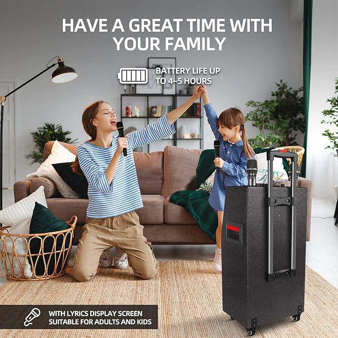 Karaoke Machine with Lyrics Display Screen for Adults, 15 Inches Tablet, Bluetooth Speaker w/ 2 Rechargeable UHF Mics, 1000W Peak Power, DJ Lights, Portable Karaoke System for Any Occasion-BubblyBeeBaby