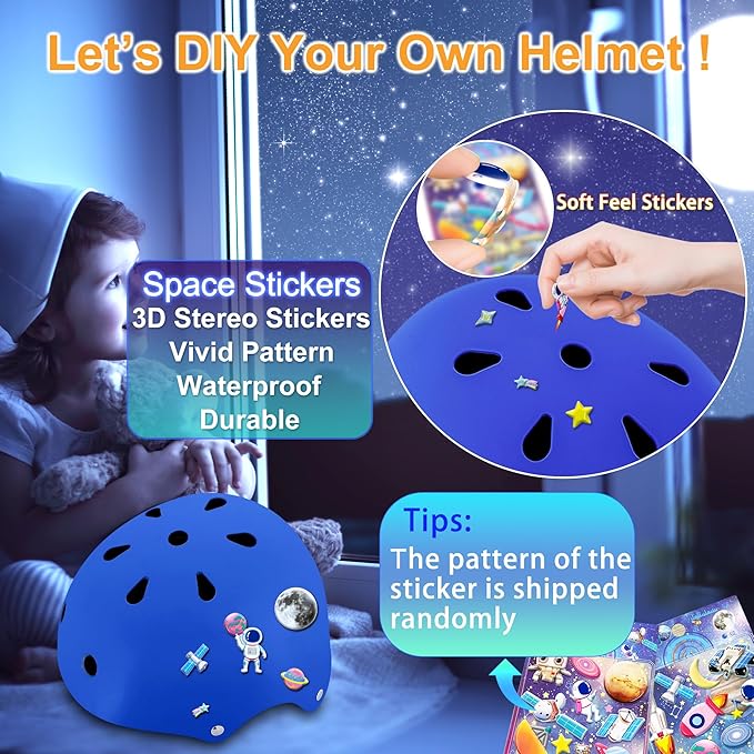 Kids Bike Helmet with DIY Stickers and Knee Pads Elbow Pads Wrist Guard Set for Ages 3-8-14 Toddler Boys Girls Helmet for Roller Skates Cycling Skateboarding Bicycle Scooter-BubblyBeeBaby