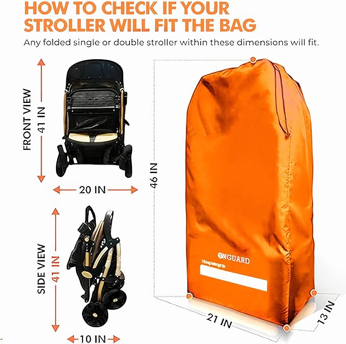 ONGUARD Waterproof Single and Double Stroller Bag for Airplane - Travel Stroller Cover for Air Travel and Storage - Gate Check Bag Backpack- Baby Airplane Essentials - Orange-BubblyBeeBaby