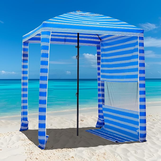 HOMEDEMO Beach Canopy UPF 50+, 6'×6', Easy Set up and Take Down Tent with Sand Pockets, Side Wall Shade Wind Waterproof for Kids, Family & Friends-BubblyBeeBaby