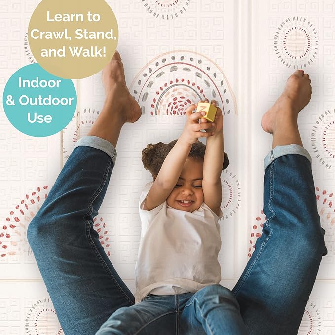 JumpOff Jo - Extra Large Waterproof Foam Padded Play Mat for Infants, Babies, Toddlers, Play Pens & Tummy Time, Foldable Activity Mat, 77 x 70 x 0.6 inches-BubblyBeeBaby