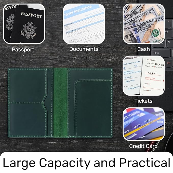 HIFA Leather Passport Holder, Handmade Passport Cover with Card and Ticket Slot - Genuine Leather, Elegant Design, Easy Access - Passport Case, Passport Wallet, Passport Holder-BubblyBeeBaby