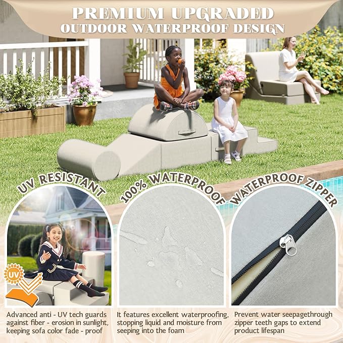 jela Foam Blocks 6Pcs Soft Play Equipment Waterproof Fabric, UV Resistant Toddler Climbing Toys Indoor& Outdoor Soft Play Climbing for Toddlers, Lightweight Climbing Blocks for Babies, Kids (Sand)-BubblyBeeBaby