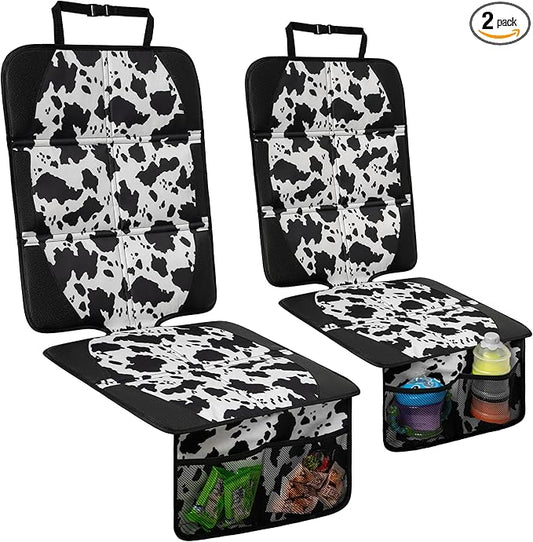 Car Seat Protector for Child Car Seat, 2 Pack Baby Car Seat Covers with Mesh Pockets & Non-Slip Backing 600D Durable Seat Protector Under Baby Car Seat for Car Back Seat (Cow Print, Large)-BubblyBeeBaby