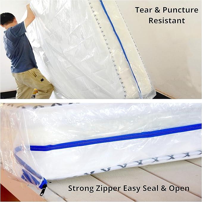 2 Pack King Mattress Bags for Moving and Storage-5 Mil Zipper Plastic Waterproof Mattress Storage Bags-BubblyBeeBaby